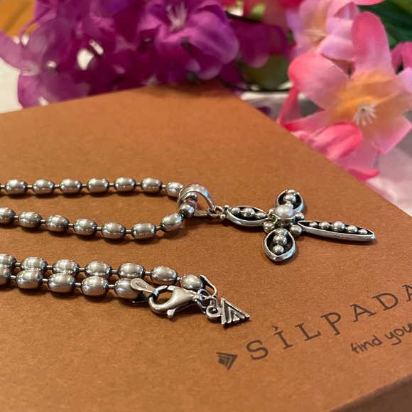 Silpada N1443 Polished Sterling Silver Oval Bead chain & Freshwater Pearl Cross - Picture 11 of 16